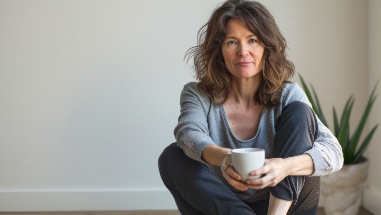 Mature woman sitting on the floor in at home with a cup of coffee | How To Navigate Empty Nest Syndrome Bereavement Support and Coping with Life Changes | Mindful Health Solutions