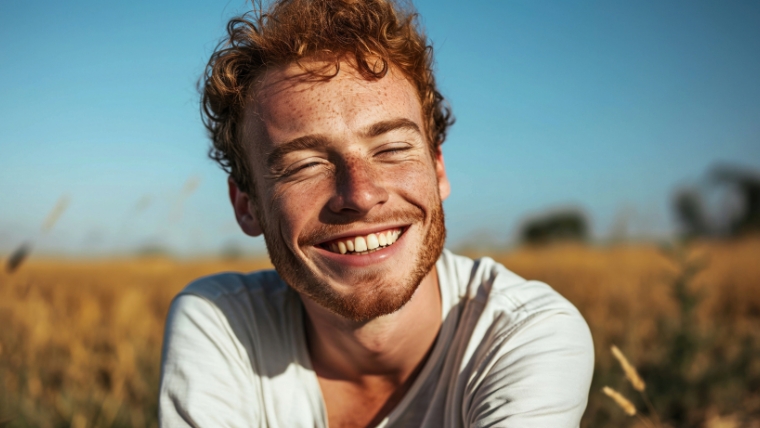 Man smiling in a field with the sun on his face | Solutions for Treating and Overcoming the Stigma of Depression in Men | Mindful Health Solutions