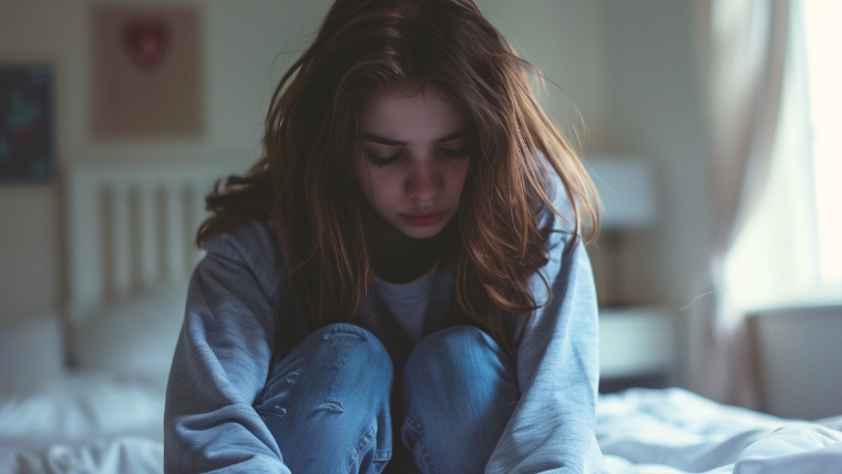 Teenage girl in her room with her head down and arms wrapped around her legs | The Power of Early Intervention Identifying and Treating Youth Depression