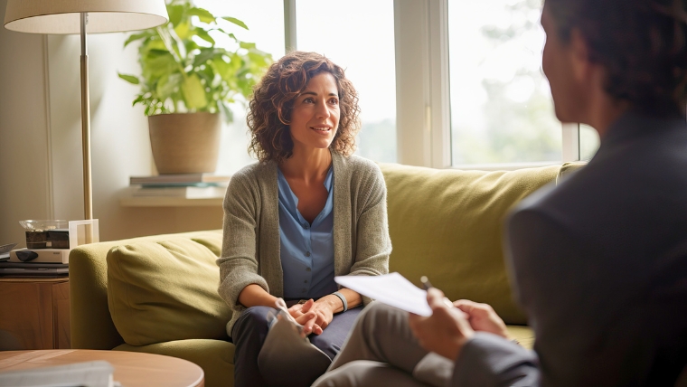 A woman attending an in-person therapy appointment | Destigmatizing Therapy and 5 Ways It's Improving Mental Well-Being
