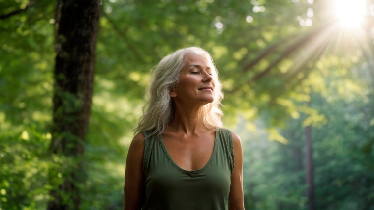 Relaxed woman breathing fresh air in a green forest. | A Comprehensive Guide to SPRAVATO: Its Pros and Cons in Depression Treatment | Mindful Health Solutions