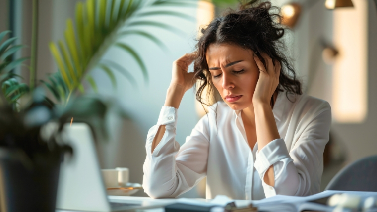 Woman stressed out while working from home | Feeling Stressed Out Try These 10 Simple Time Management Strategies | Mindful Health Solutions